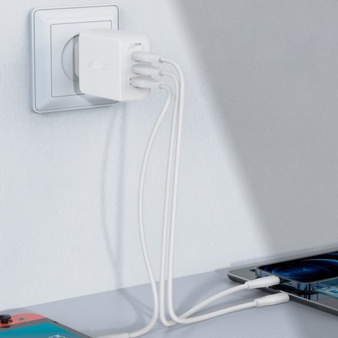 2w1 Ładowarka sieciowa 2x USB-C USB 65W + kabel USB-C biały 2w1 Ładowarka sieciowa 2x USB-C USB 65W + kabel USB-C biały