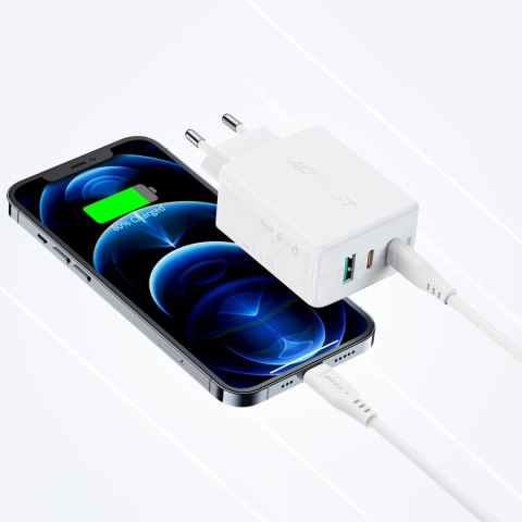 2w1 Ładowarka sieciowa 2x USB-C USB 65W + kabel USB-C biały 2w1 Ładowarka sieciowa 2x USB-C USB 65W + kabel USB-C biały