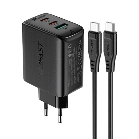 2w1 Ładowarka sieciowa 2x USB-C USB 65W + kabel USB-C czarny 2w1 Ładowarka sieciowa 2x USB-C USB 65W + kabel USB-C czarny