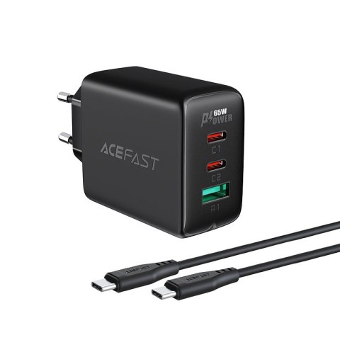 2w1 Ładowarka sieciowa 2x USB-C USB 65W + kabel USB-C czarny 2w1 Ładowarka sieciowa 2x USB-C USB 65W + kabel USB-C czarny