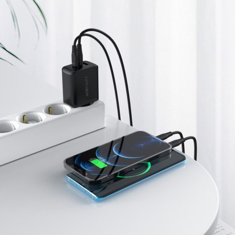 2w1 Ładowarka sieciowa 2x USB-C USB 65W + kabel USB-C czarny 2w1 Ładowarka sieciowa 2x USB-C USB 65W + kabel USB-C czarny