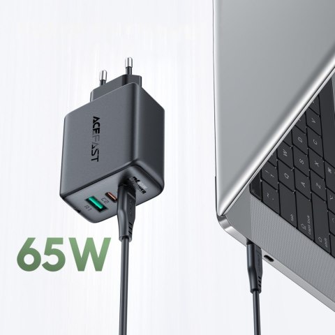 2w1 Ładowarka sieciowa 2x USB-C USB 65W + kabel USB-C czarny 2w1 Ładowarka sieciowa 2x USB-C USB 65W + kabel USB-C czarny