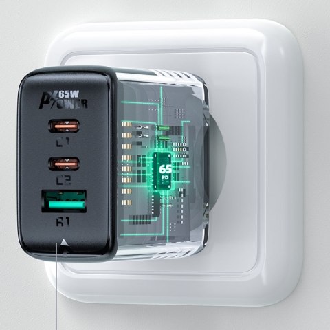 2w1 Ładowarka sieciowa 2x USB-C USB 65W + kabel USB-C czarny 2w1 Ładowarka sieciowa 2x USB-C USB 65W + kabel USB-C czarny