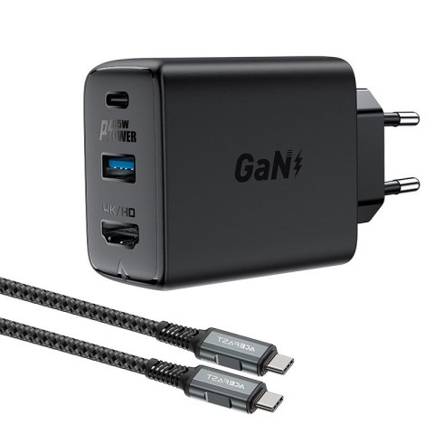 2w1 Ładowarka sieciowa z kablem USB-C + przejściówka adapter USB-C - HDMI 4K czarna 2w1 Ładowarka sieciowa z kablem USB-C + przejściówka adapter USB-C - HDMI 4K czarna