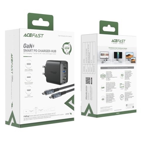 2w1 Ładowarka sieciowa z kablem USB-C + przejściówka adapter USB-C - HDMI 4K czarna 2w1 Ładowarka sieciowa z kablem USB-C + przejściówka adapter USB-C - HDMI 4K czarna