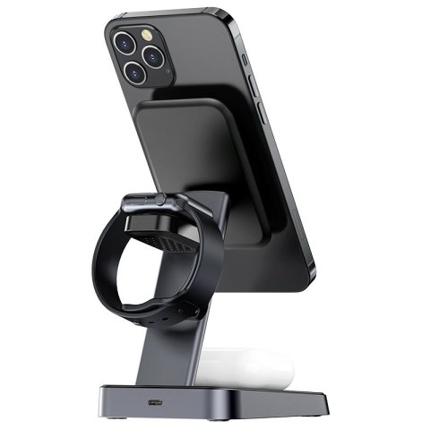 3w1 Ładowarka Qi 15W z uchwytem magnetycznym do iPhone Apple Watch i AirPods czarny 3w1 Ładowarka Qi 15W z uchwytem magnetycznym do iPhone Apple Watch i AirPods czarny