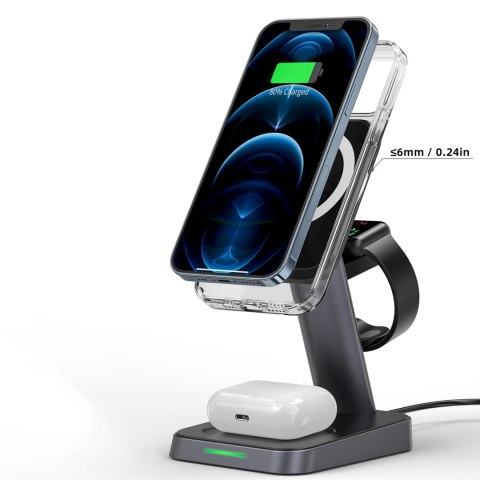 3w1 Ładowarka Qi 15W z uchwytem magnetycznym do iPhone Apple Watch i AirPods czarny 3w1 Ładowarka Qi 15W z uchwytem magnetycznym do iPhone Apple Watch i AirPods czarny