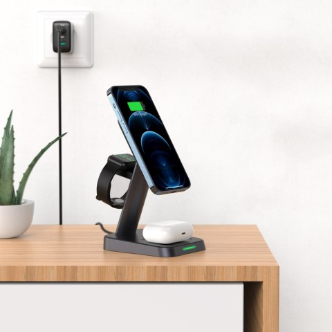 3w1 Ładowarka Qi 15W z uchwytem magnetycznym do iPhone Apple Watch i AirPods czarny 3w1 Ładowarka Qi 15W z uchwytem magnetycznym do iPhone Apple Watch i AirPods czarny