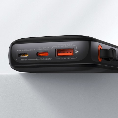Powerbank 10000mAh USB USB-C iPhone Lightning + kabel USB-C - czarny Powerbank 10000mAh USB USB-C iPhone Lightning + kabel USB-C - czarny