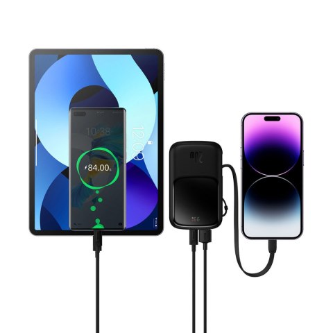 Powerbank 10000mAh USB USB-C iPhone Lightning + kabel USB-C - czarny Powerbank 10000mAh USB USB-C iPhone Lightning + kabel USB-C - czarny