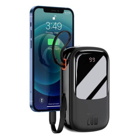 Powerbank z szybkim ładowaniem 20000mAh 20W QC-PD-SCP-FCP kabel Iphone Lightning czarny Powerbank z szybkim ładowaniem 20000mAh 20W QC-PD-SCP-FCP kabel Iphone Lightning czarny