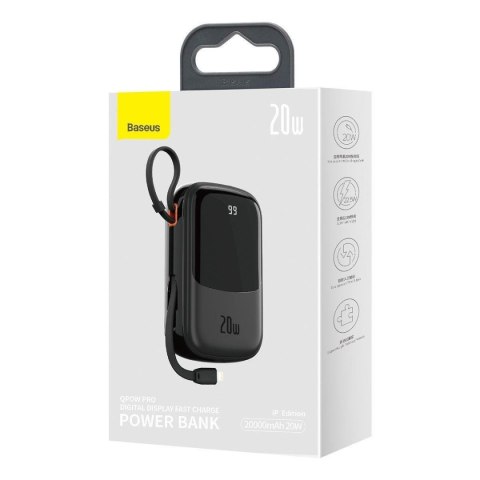 Powerbank z szybkim ładowaniem 20000mAh 20W QC-PD-SCP-FCP kabel Iphone Lightning czarny Powerbank z szybkim ładowaniem 20000mAh 20W QC-PD-SCP-FCP kabel Iphone Lightning czarny