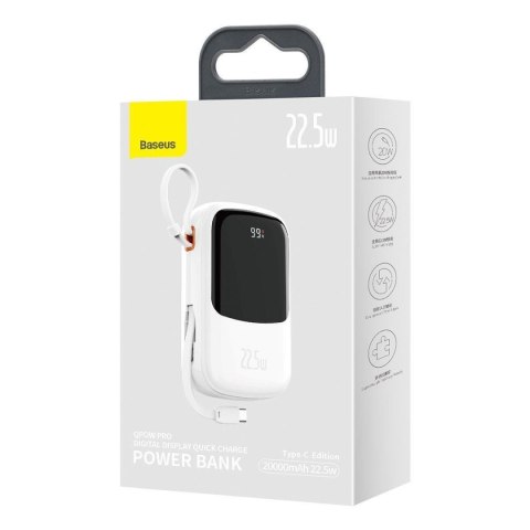 Powerbank z szybkim ładowaniem 20000mAh 22.5W QC-PD-SCP-FCP kabel USB-C biały Powerbank z szybkim ładowaniem 20000mAh 22.5W QC-PD-SCP-FCP kabel USB-C biały