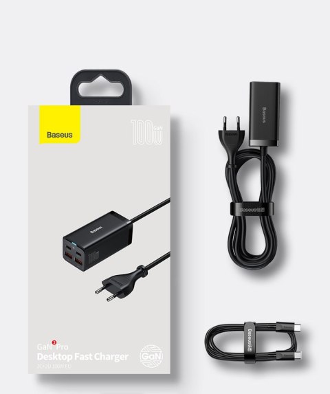 Szybka uniwersalna ładowarka sieciowa GaN 2x USB-C 2x USB 100W QC 4.0+ AFC czarny Szybka uniwersalna ładowarka sieciowa GaN 2x USB-C 2x USB 100W QC 4.0+ AFC czarny