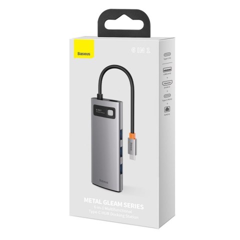 Wielofunkcyjny HUB 6w1 USB USB-C PD HDMI 3x USB 3.2 RJ45 Szary Wielofunkcyjny HUB 6w1 USB USB-C PD HDMI 3x USB 3.2 RJ45 Szary