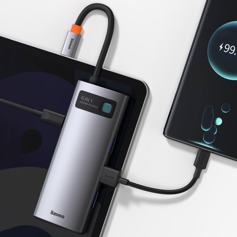 Wielofunkcyjny HUB 6w1 USB USB-C PD HDMI 3x USB 3.2 RJ45 Szary Wielofunkcyjny HUB 6w1 USB USB-C PD HDMI 3x USB 3.2 RJ45 Szary