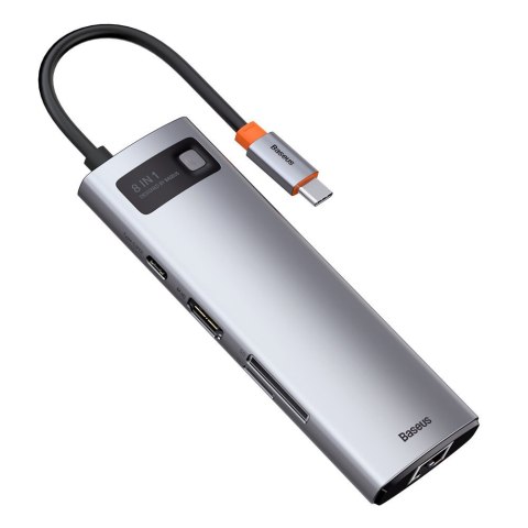 Wielofunkcyjny HUB 8w1 USB USB-C PD 100W HDMI czytnik kart SD i microSD 3x USB 3.2 RJ45 Szary Wielofunkcyjny HUB 8w1 USB USB-C PD 100W HDMI czytnik kart SD i microSD 3x USB 3.2 RJ45 Szary