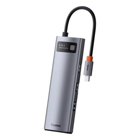 Wielofunkcyjny HUB 8w1 USB USB-C PD 100W HDMI czytnik kart SD i microSD 3x USB 3.2 RJ45 Szary Wielofunkcyjny HUB 8w1 USB USB-C PD 100W HDMI czytnik kart SD i microSD 3x USB 3.2 RJ45 Szary