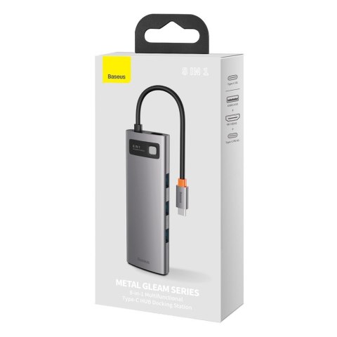 Wielofunkcyjny HUB 8w1 USB USB-C PD 100W HDMI czytnik kart SD i microSD 3x USB 3.2 RJ45 Szary Wielofunkcyjny HUB 8w1 USB USB-C PD 100W HDMI czytnik kart SD i microSD 3x USB 3.2 RJ45 Szary