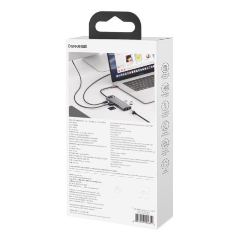 Wielofunkcyjny HUB 8w1 USB USB-C PD 100W HDMI czytnik kart SD i microSD 3x USB 3.2 RJ45 Szary Wielofunkcyjny HUB 8w1 USB USB-C PD 100W HDMI czytnik kart SD i microSD 3x USB 3.2 RJ45 Szary