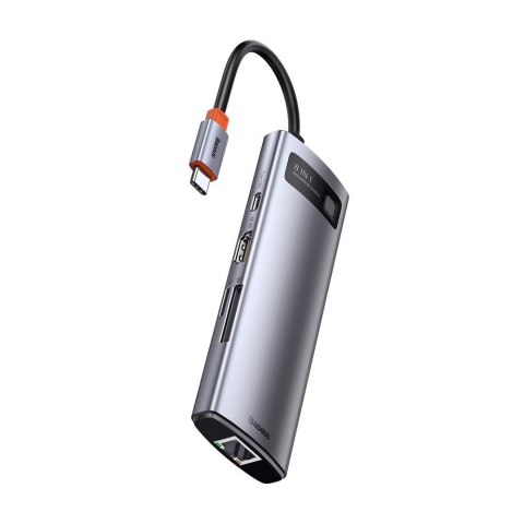 Wielofunkcyjny HUB 8w1 USB USB-C PD 100W HDMI czytnik kart SD i microSD 3x USB 3.2 RJ45 Szary Wielofunkcyjny HUB 8w1 USB USB-C PD 100W HDMI czytnik kart SD i microSD 3x USB 3.2 RJ45 Szary