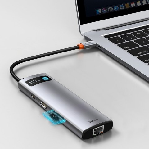 Wielofunkcyjny HUB 8w1 USB USB-C PD 100W HDMI czytnik kart SD i microSD 3x USB 3.2 RJ45 Szary Wielofunkcyjny HUB 8w1 USB USB-C PD 100W HDMI czytnik kart SD i microSD 3x USB 3.2 RJ45 Szary