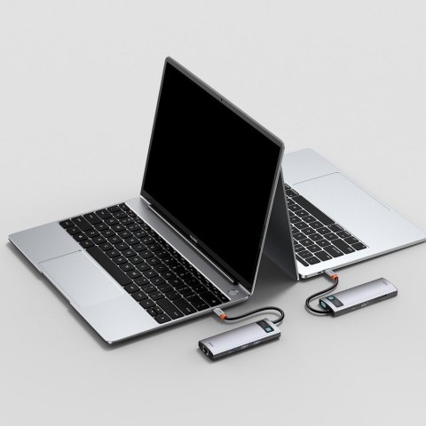 Wielofunkcyjny HUB 8w1 USB USB-C PD 100W HDMI czytnik kart SD i microSD 3x USB 3.2 RJ45 Szary Wielofunkcyjny HUB 8w1 USB USB-C PD 100W HDMI czytnik kart SD i microSD 3x USB 3.2 RJ45 Szary