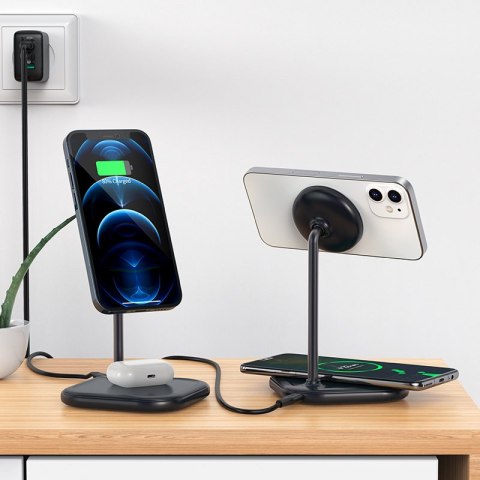 2w1 Ładowarka bezprzewodowa Qi 15W i stojak podstawka do iPhone i Apple AirPods E6 czarny 2w1 Ładowarka bezprzewodowa Qi 15W i stojak podstawka do iPhone i Apple AirPods E6 czarny