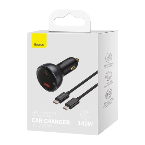 Ładowarka samochodowa USB USB-C PD3.1 140W + kabel USB-C 1m czarny Ładowarka samochodowa USB USB-C PD3.1 140W + kabel USB-C 1m czarny