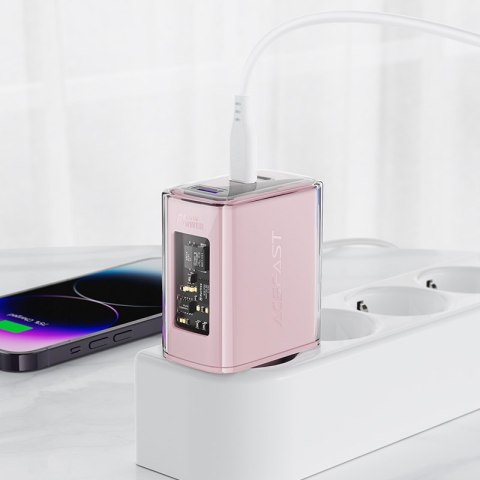 Ładowarka sieciowa GaN 65W 3 porty 1x USB 2x USB-C fioletowa Ładowarka sieciowa GaN 65W 3 porty 1x USB 2x USB-C fioletowa