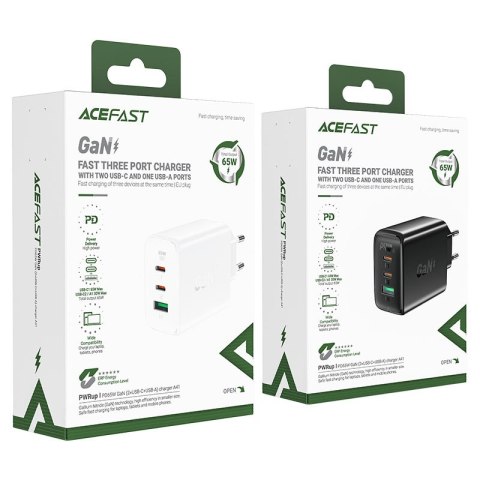 Szybka ładowarka sieciowa GaN 2x USB-C USB-A PPS PD QC4+ 65W czarna Szybka ładowarka sieciowa GaN 2x USB-C USB-A PPS PD QC4+ 65W czarna