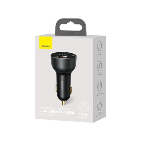 Szybka mocna ładowarka samochodowa USB / USB-C PPS QC PD 100W czarny Szybka mocna ładowarka samochodowa USB / USB-C PPS QC PD 100W czarny