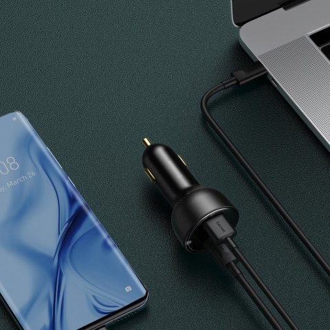 Szybka mocna ładowarka samochodowa USB / USB-C PPS QC PD 100W czarny Szybka mocna ładowarka samochodowa USB / USB-C PPS QC PD 100W czarny