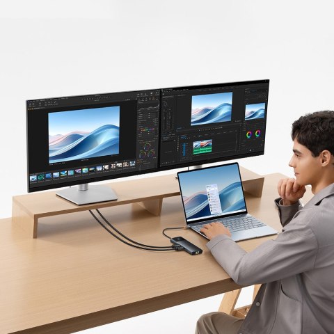 10w1 HUB Adapter USB-C do USB-C PD / 3x USB-A / 2x HDMI / RJ-45 / SD / TF czarny 10w1 HUB Adapter USB-C do USB-C PD / 3x USB-A / 2x HDMI / RJ-45 / SD / TF czarny