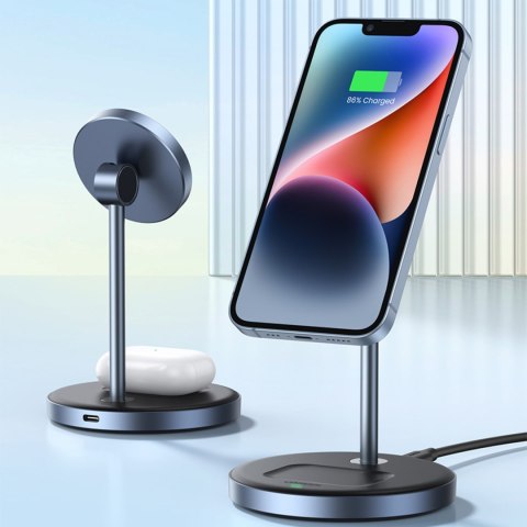 2w1 Stacja ładująca 20W i podstawka magnetyczna MagSafe Qi USB-C czarna 2w1 Stacja ładująca 20W i podstawka magnetyczna MagSafe Qi USB-C czarna