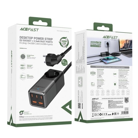 Ładowarka biurkowa stacja ładowania Z2 GaN 75W PD 3x USB-C 2x USB-A czarno-szara Ładowarka biurkowa stacja ładowania Z2 GaN 75W PD 3x USB-C 2x USB-A czarno-szara