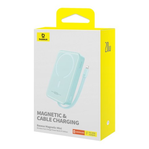 Mini Powerbank MagSafe 10000mAh 20W z kablem Lightning do iPhone 0.3m niebieski Mini Powerbank MagSafe 10000mAh 20W z kablem Lightning do iPhone 0.3m niebieski