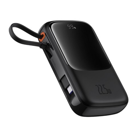 Powerbank Qpow Pro+ 10000mAh z kablem USB-C i wyświetlaczem - czarny Powerbank Qpow Pro+ 10000mAh z kablem USB-C i wyświetlaczem - czarny