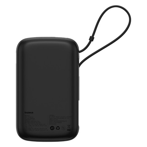 Powerbank Qpow Pro+ 10000mAh z kablem USB-C i wyświetlaczem - czarny Powerbank Qpow Pro+ 10000mAh z kablem USB-C i wyświetlaczem - czarny