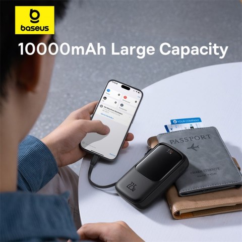 Powerbank Qpow Pro+ 10000mAh z kablem USB-C i wyświetlaczem - czarny Powerbank Qpow Pro+ 10000mAh z kablem USB-C i wyświetlaczem - czarny