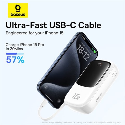 Powerbank Qpow Pro+ 20000mAh z kablem USB-C i wyświetlaczem - biały Powerbank Qpow Pro+ 20000mAh z kablem USB-C i wyświetlaczem - biały