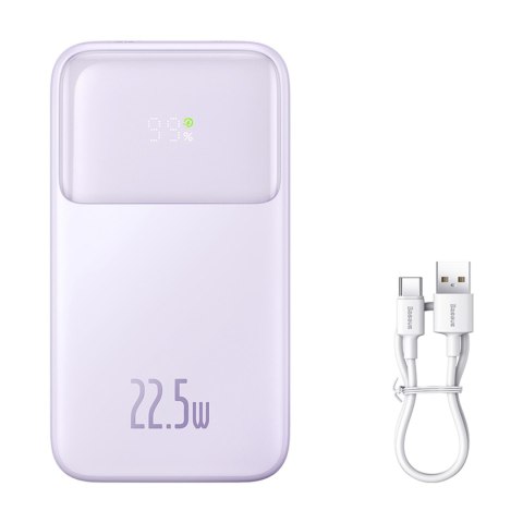Powerbank z wyświetlaczem 10000mAh 22.5W + kabel USB-A / USB-C fioletowy Powerbank z wyświetlaczem 10000mAh 22.5W + kabel USB-A / USB-C fioletowy