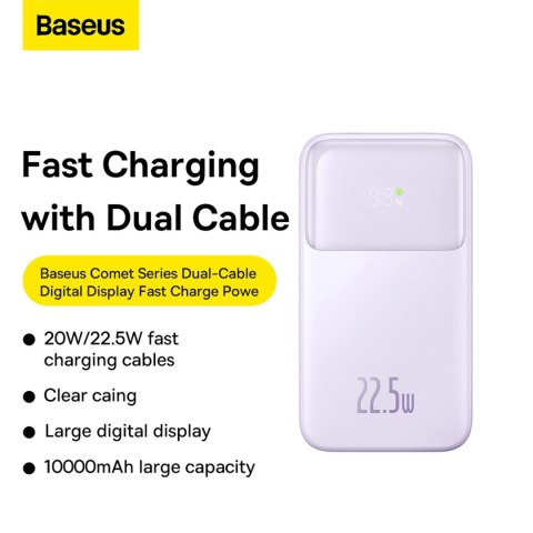 Powerbank z wyświetlaczem 10000mAh 22.5W + kabel USB-A / USB-C fioletowy Powerbank z wyświetlaczem 10000mAh 22.5W + kabel USB-A / USB-C fioletowy
