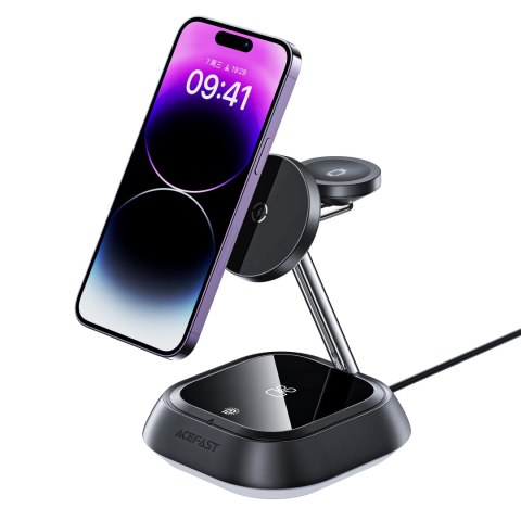 3w1 Stacja ładująca indukcyjna E16 15W do telefonu słuchawek zegarka - czarna 3w1 Stacja ładująca indukcyjna E16 15W do telefonu słuchawek zegarka - czarna