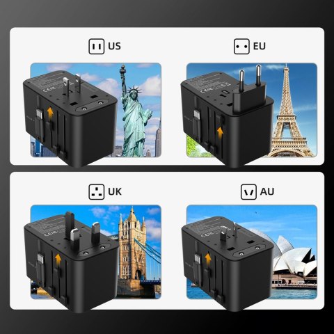 Adapter ładowarka podróżna 45W EU / US / AUS / UK z wbudowanym kablem USB-C - czarny Adapter ładowarka podróżna 45W EU / US / AUS / UK z wbudowanym kablem USB-C - czarny