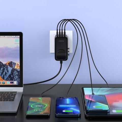 Adapter ładowarka podróżna EU / US / AUS / UK 2x USB-C 2x USB-A 100W - czarny Adapter ładowarka podróżna EU / US / AUS / UK 2x USB-C 2x USB-A 100W - czarny