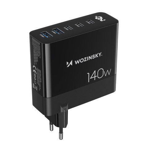 Ładowarka sieciowa 100-240V GaN 140W 3x USB-C / 2x USB-A czarna Ładowarka sieciowa 100-240V GaN 140W 3x USB-C / 2x USB-A czarna