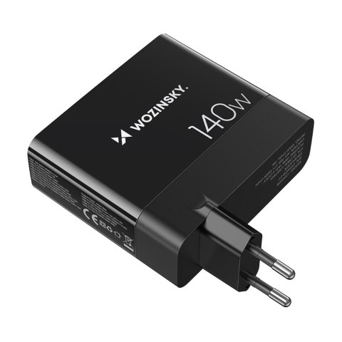 Ładowarka sieciowa 100-240V GaN 140W 3x USB-C / 2x USB-A czarna Ładowarka sieciowa 100-240V GaN 140W 3x USB-C / 2x USB-A czarna