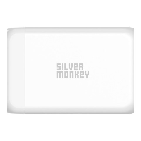 Ładowarka sieciowa GaN 130W z kablem zasilającym 3xUSB-C PD USB-A QC 3.0 biała Ładowarka sieciowa GaN 130W z kablem zasilającym 3xUSB-C PD USB-A QC 3.0 biała