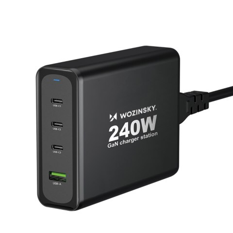Ładowarka sieciowa GaN 240W USB-A 3x USB-C czarna Ładowarka sieciowa GaN 240W USB-A 3x USB-C czarna